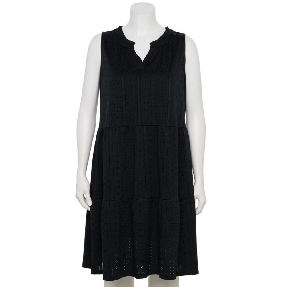 Croft & Barrow Black Split Neck Tiered Sleeveless Dress Size Women's 3X NEW